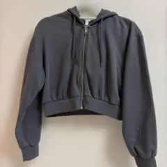 H&M フード付きダークグレークロップドパーカーのサムネイル