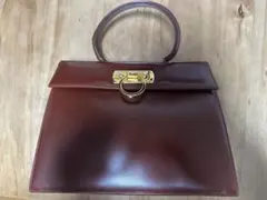 袋付き フェラガモ ガンチーニ レザー ハンドルバッグ ブラウン ゴールド金具