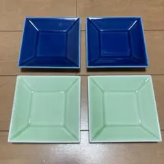 有田焼 미사용 スクエアプレート 4枚セット 青緑
