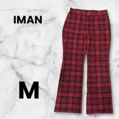 IMAN 赤黒チェック フレアパンツ M オシャレ　秋冬服