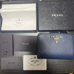 【箱付】プラダ 二つ折り財布 サフィアーノ L字ファスナー 1ML018 ブルー