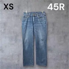 45R ブルー XS ダメージ加工 ジーンズ インディゴデニム 革パッチ 古着のサムネイル