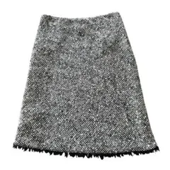 23区 ツイードスカート 40 ブラック系 フリンジ ウール混 上品 きれいめ
