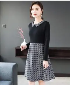 4L 新品 長袖フレアワンピース 黒 裏起毛 暖かい 大きいサイズ レディース