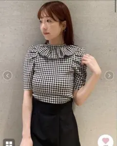 snidel スナイデル WEB限定 フリルカラーニットプルオーバー 千鳥格子