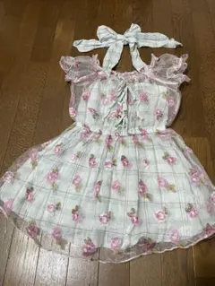 LIZ LISA チェック柄 花柄チュール　半袖　ワンピース　130のサムネイル