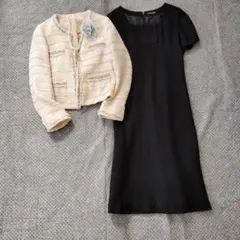 美品ノーカラージャケット ワンピーススーツセレモニースーツフォーマルセットアップ