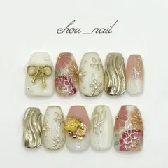 【オーダー用✨】 ネイルチップNo.36 成人式振袖袴和柄前撮赤ピンク白