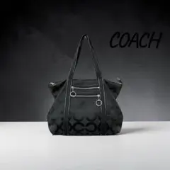 COACH POPPYコーチ ポピー トートバッグシグネチャー黒 肩掛け A4可のサムネイル