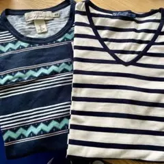 メンズ Tシャツ 2枚セット H＆M ボーダー L〜LL 半袖