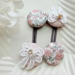245✾︎ ハンドメイド　ヘアゴム2個セット　22㎜くるみボタン　リバティ