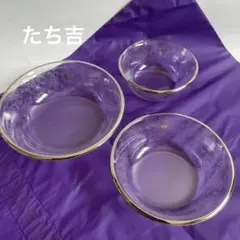 たち吉　ガラス 鉢 ボウル 3点セット 花柄 金縁のサムネイル