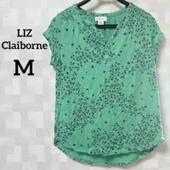 匿名配送❣️LIZ Claiborne 【M】緑 花柄 半袖Tシャツ 肩ギャザー