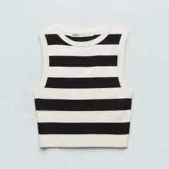 ZARA ボーダーニットタンクトップ クロップドニットトップス ノースリーブのサムネイル