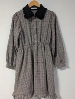 シーナデレイ チェックワンピース　裾フリル　パールボタン　Ｍサイズ