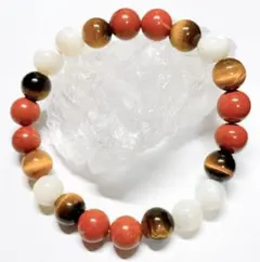 天然石ブレスレット　15㎝　赤石　マザーオブパール　タイガーアイ Aー96