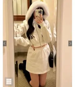 GRL ファーフードジップパーカー×ミニスカートセットアップ[tu935]