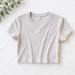 GU リブTシャツ クロップド丈 Sサイズ ベージュ
