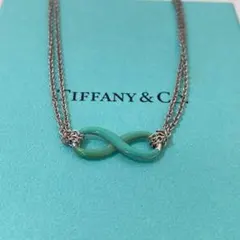 美品　ティファニー エナメル ブルー インフィニティ ダブルチェーン ネックレス