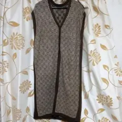 ブラウン チェック柄 ニットベスト 約110cm