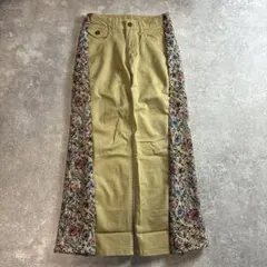リメイクデニム ペイズリー切替 ワイドパンツ ベージュ フレア vol.136 