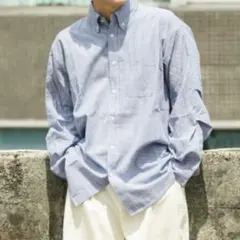 BROKEN BASE 青白ストライプ オーバーサイズシャツ L