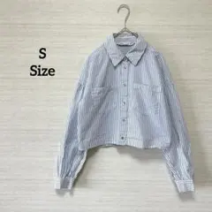 【はな 様専用】ZARA ザラ　ショート丈長袖シャツ　クロップドストライプ青　S