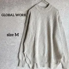 グローバルワーク ニット M グレー キレイめカジュアル クールネック 斜め柄