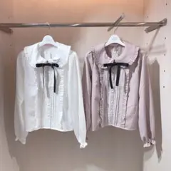 フリルリボン長袖ブラウス ピンク　ハニーシナモンのサムネイル