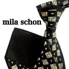 mila schon ミラショーン　ブラック　ダイヤモンド幾何学模様 ネクタイ