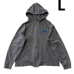 メキシコ製 Stussy 両面ロゴ ジップアップ パーカー L 墨黒 フルジップ