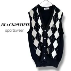 【ブラックアンドホワイト】ニットベスト　チェック柄　ワンポイント　メンズ　ゴルフ