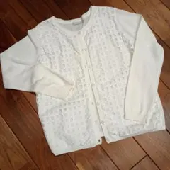 OPAQUE.CLIP ホワイト チェック柄　レースカーディガン　М