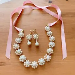 ビジューリボンカチューシャ(ネックレス)&ビジューイヤリング ハンドメイド