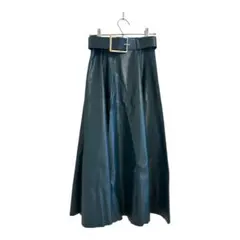 ★フェイク　レザー スカート Aライン ミモレ丈 ベルト付　S フレアスカート