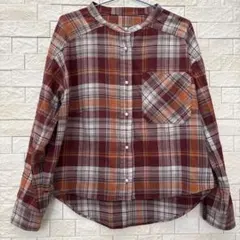 ボルドー系チェック 長袖シャツ　フリーサイズ