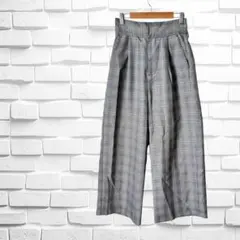 【JEANASIS】ワイドパンツ　グレンチェック　ウエストゴム　グレー　サイズF