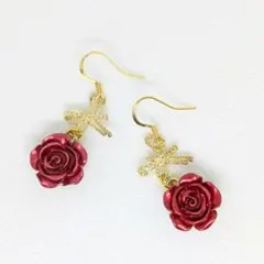 【サージカルステンレスフック】薔薇ピアス りぼん付き♪