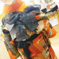 振袖 オレンジ モダン レース帯飾り付き - メルカリ