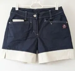 【美品】マンシングウェア レディース ゴルフ ショートパンツ ネイビー 紺 白