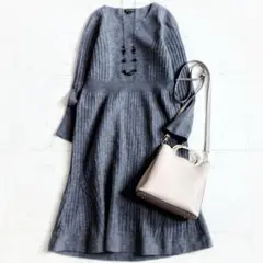 人気【大きいサイズ40】インディヴィ ウール リブ ニット フレアワンピース