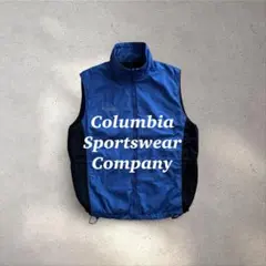 90’s Columbia ナイロンベスト青L白タグ中綿入りバイカラー