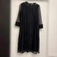 レース素材 黒 長袖ワンピース