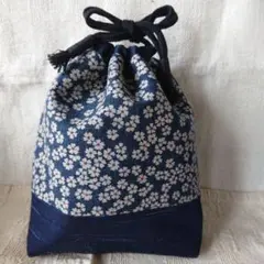 ハンドメイド巾着袋/和柄/小花柄/裏地付き