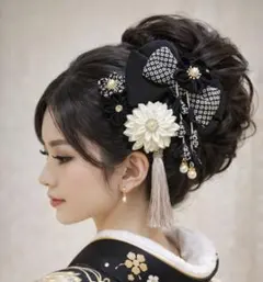 髪飾り　髪飾り黒　リボン黒　成人式髪飾り　卒業式髪飾り　七五三髪飾り　袴髪飾り