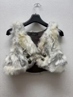 ファー ベスト ホワイト・グレー/キッズ,レディース