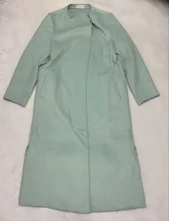 PLST プラステ ロングコート くすみグリーン ノーカラー M