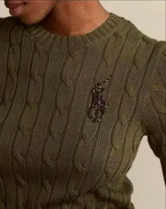 ラルフローレン　ビーズポニー　カーキ　ケーブル編み　半袖ニット　S