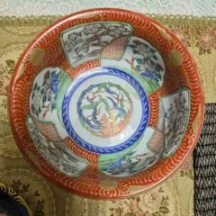 骨董 古犬山焼 赤絵 赤玉 なます皿 菓子器 獅子 中深鉢 江戸後期 金