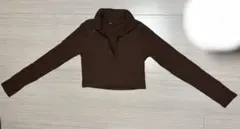 ZARA リブ 長袖カットソー ブラウン ショート丈 Mサイズのサムネイル